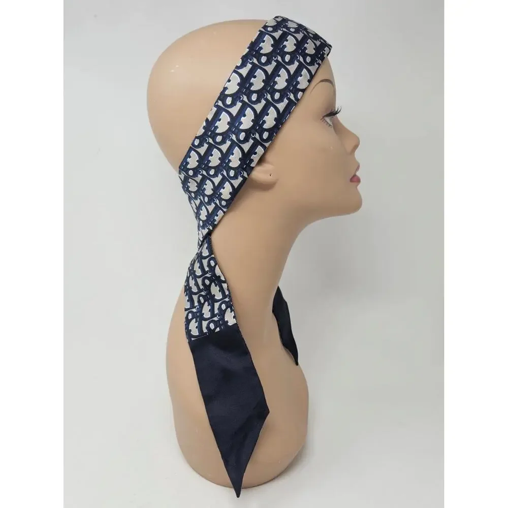 Christian Dior Blue CD Print Oblique silk skinny scarf